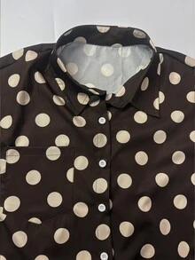 Franclia Polka Dot Print Button Front Shirt - Coffee Brown - View 6