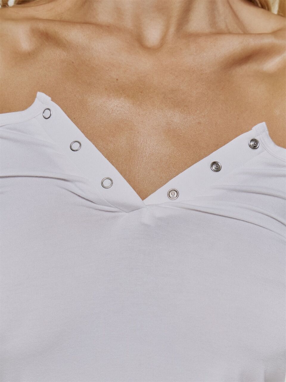 Wide Neckline Popper Henley Style Front Long Sleeve Fitted Top