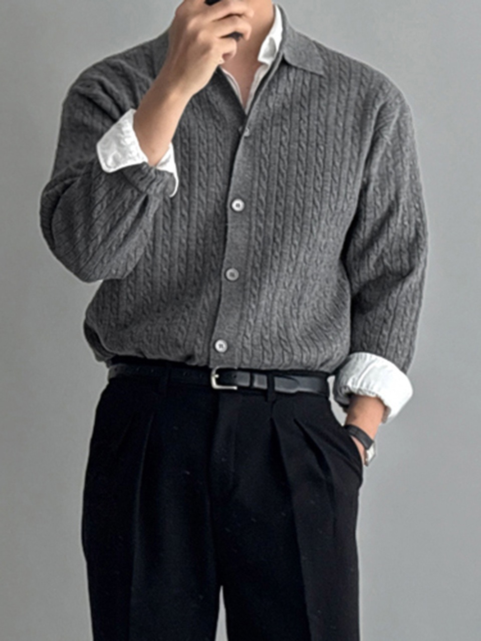 Men Solid Cable Knit Cardigan