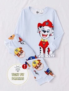 SHEIN | PAW Patrol 小男孩卡通圖案睡衣套裝 - 淺藍色 - 查看 1
