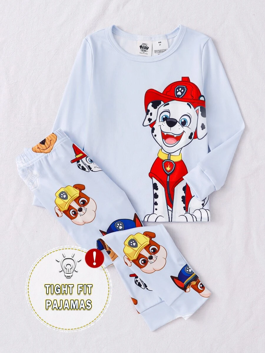 SHEIN | PAW Patrol 小男孩卡通圖案睡衣套裝 - 淺藍色 - 查看 1