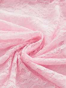 ROMWE Y2K Solid Drawstring Shoulder Lace Top - Pink - View 4
