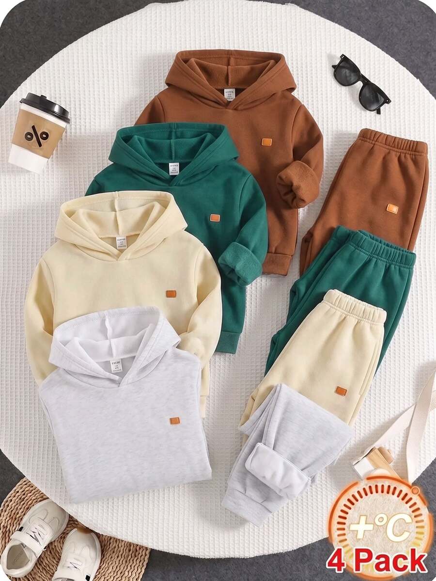SHEIN 小男孩 1件裝 拼接細節保暖內裡連帽衛衣 - 彩色 - 查看 1
