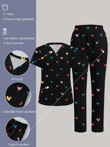 TaskEZ 1 pieza Estropajo con estampado de corazón & 1 pieza Pantalón - Multicolor - Ver 1