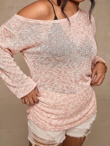 Freevana Plus Asymmetrical Neck Drop Shoulder Tee Without Bra - Multicolor - View 8