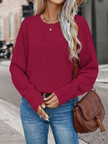 SHEIN Suéter oversize de hombros caídos color liso - Burdeos - Ver 1