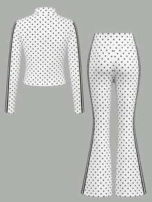 SHEIN 青少年女孩 1件波點對比側縫假領夾克 & 1件喇叭褲 - 白色 - 查看 5