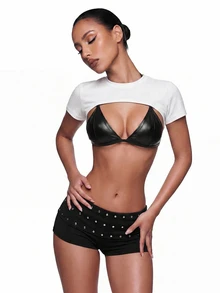 SHEIN ICON 純色超短版上衣（無內建胸罩） - 白色 - 查看 9