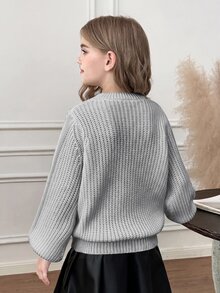 SHEIN Tween Girls Sweaters - Grey - View 8
