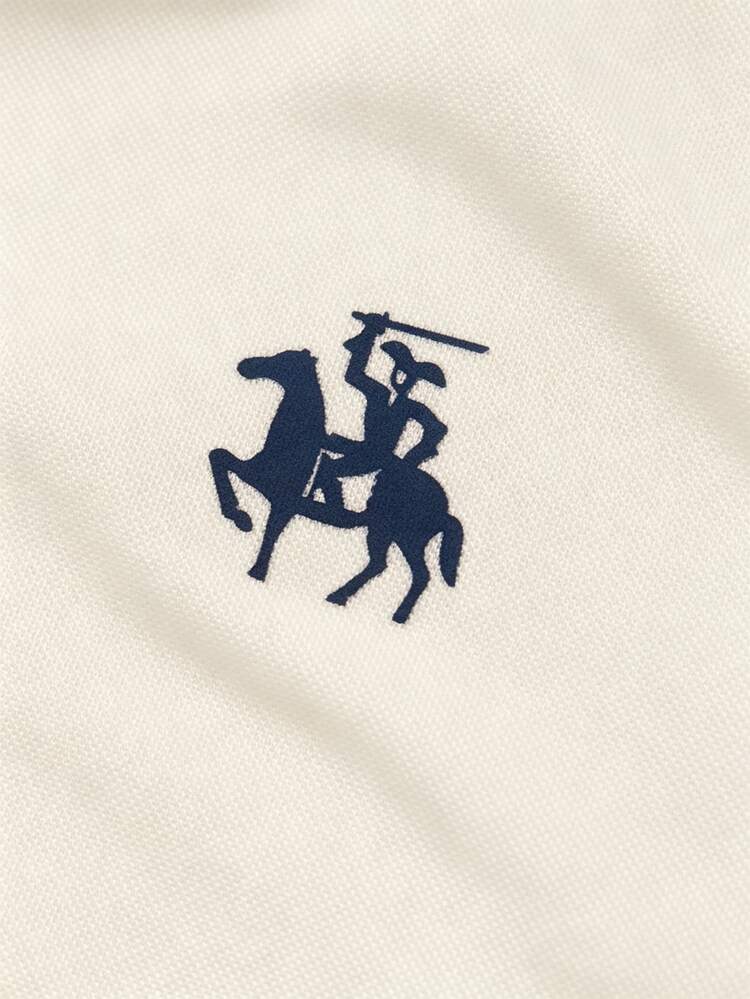 Calvornis Camisa Polo Talla Grande con Estampado de Caballo y Ribete de Contraste - Beis - Añade 4