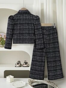 SHEIN 2件組女童開學季秋季外套套裝 - 黑色 - 查看 2