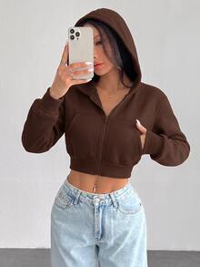 SHEIN PETITE 女士衛衣和連帽衫 - 巧克力棕 - 查看 3