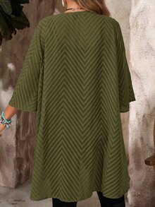 EMERY ROSE Abrigo de Jacquard de Talla Grande con Frente Abierto - Verde militar - Ver 2