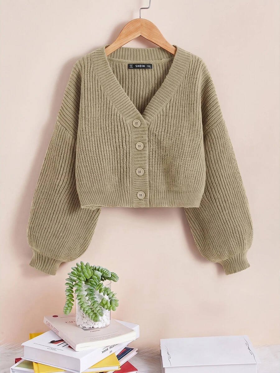 SHEIN Essnce 大碼開衫 - 卡其色 - 查看 1
