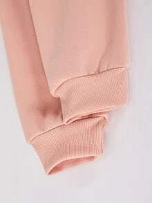 SHEIN Casuvi Kids 青少年女孩 1件字母圖案插肩袖套頭衫 & 1件運動長褲 - 珊瑚粉 - 查看 7