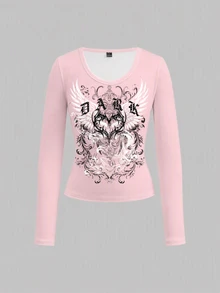 Attitoon Round Neck Wing Print Long Sleeve Tee - Multicolor - View 3