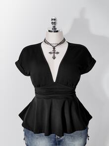 SHEIN ICON 加大襯衫 - 黑色 - 查看 3