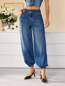 Selenza Women's Casual Versatile Tapered Leg Denim Jeans With Pockets - Blue - View 5