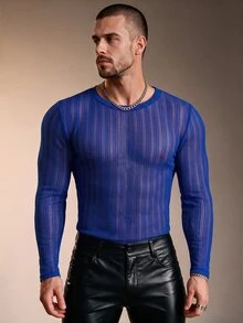 ZURIURI Men's Solid Color Casual Versatile Daily Wear Long Sleeve T-Shirt - Blue - View 2