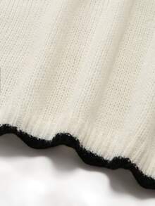 Balvessa Gaun Sweater Bahu Jatuh dengan Trim Kontras - Putih - View 5