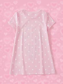 THE POWERPUFF GIRLS X SHEIN 少女卡通印花休閒日常居家短袖睡裙 - 粉色 - 查看 2