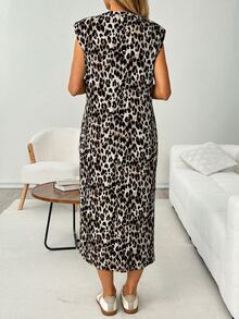 SHEIN LUNE Leopard Print Split Thigh Dress - Multicolor - View 2