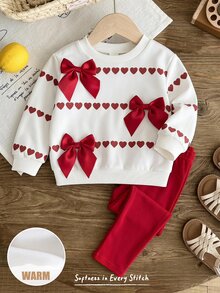 Cozy Pixies Baby Girl Heart Print Bow Front Sweatshirt & Sweatpants Set - Multicolor - View 1