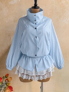 Soleia Women's Korean Style Vacation Striped Button Long Sleeve Jacket - Multicolor - View 4