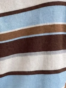 SHEIN LUNE Suéter con hombros caídos y estampado de rayas - Multicolor - Ver 6