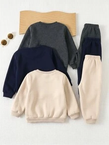 Cozy Pixies 小男孩 3 件組人像圖案保暖內裡運動衫與運動長褲套裝 - 彩色 - 查看 2