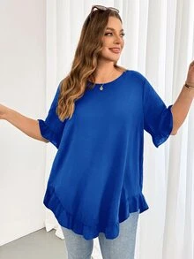 Shapeblank Plus Size Blouses - Royal Blue - View 4
