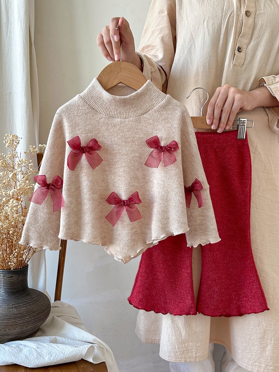 SHEIN Playful Pals 嬰兒(女)T卹套裝 - 酒紅色 - 查看 1