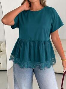 SHEIN Essnce Plus Size Blouses - Dark Green - View 1