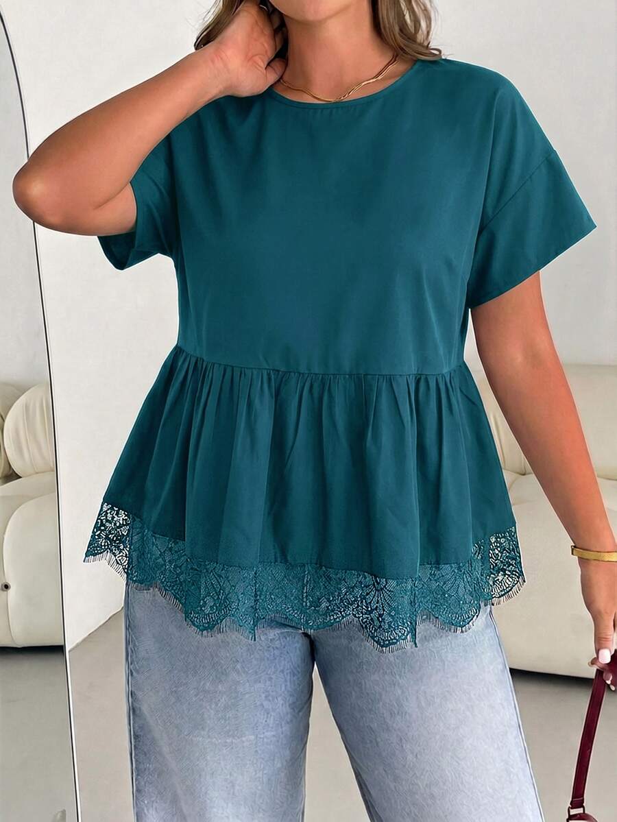 SHEIN Essnce Plus Size Blouses - Dark Green - View 1