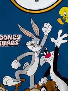 LOONEY TUNES X SHEIN Plus Cartoon & Letter Graphic Striped Trim Drop Shoulder Sweatshirt Fall - White - View 4