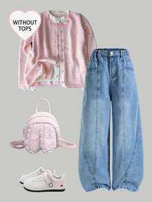 SHEIN Teen Girl Slant Pocket Straight Leg Jeans - Medium Wash - View 5