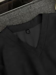 SHEIN EZwear 純色落肩V領運動衫 - 黑色 - 查看 5