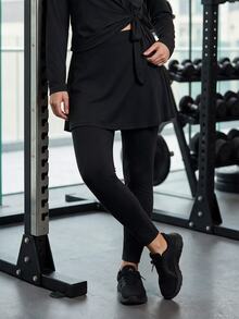 SHEIN With My Calm Solid 2 In 1 Sports Pants - Black - View 6