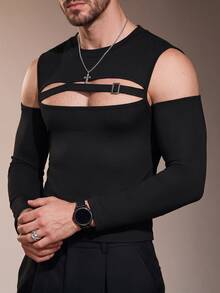 ZURIURI Men's Fashion Casual T-Shirt With Sleeve Covers - Black - View 6