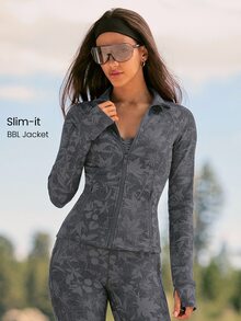 GLOWMODE FeatherFit™ Slim-It 流線修身機能夾鏈長袖外套，附安全口袋，低強度瑜伽皮拉提斯日常穿著，春夏款 - 深灰色 - 查看 1