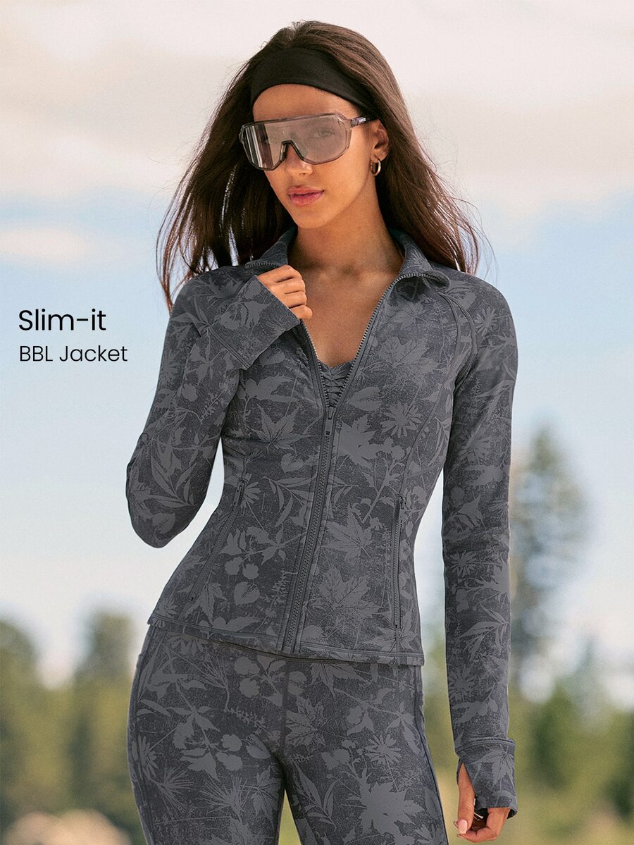 GLOWMODE FeatherFit™ Slim-It 流線修身機能夾鏈長袖外套,附安全口袋,低強度瑜伽皮拉提斯日常穿著,春夏款 - 深灰色 - 查看 1