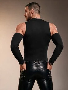 ZURIURI Men's Fashion Casual T-Shirt With Sleeve Covers - Black - View 2