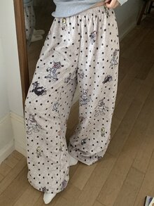 TOM AND JERRY X DAZY Polka Dot And Cartoon Graphic Fuzzy Sleep Pants - Khaki - View 13