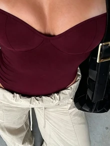 INAWLY Solva Bodysuit Cami Bustier Polos - Burgundy - View 4