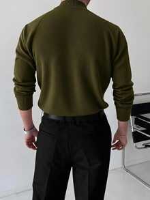 Manfinity Homme 男士純色休閒百搭日常穿著長袖針織衫 - 軍綠色 - 查看 2