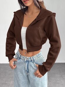 SHEIN PETITE 女士衛衣和連帽衫 - 巧克力棕 - 查看 6