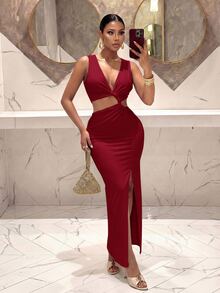 Slaydiva Women Maxi Dresses - Burgundy - View 9