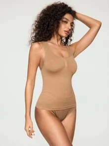 SHAPORA 1pc Women's Simple Pleated Shaping Tank Top - Apricot - View 6