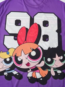 THE POWERPUFF GIRLS X SHEIN Men's Cartoon Print Striped Crew Neck T-Shirt For Daily Wear - Purple - View 5