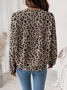 SHEIN LUNE Sudadera con hombros caídos y estampado de leopardo - Blanco - Ver 2